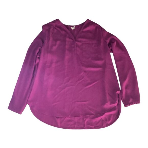 Pleione Womens' Long Sleeve Blouse Size L Magenta Polyester V-Neck Front Pocket - Picture 3 of 14